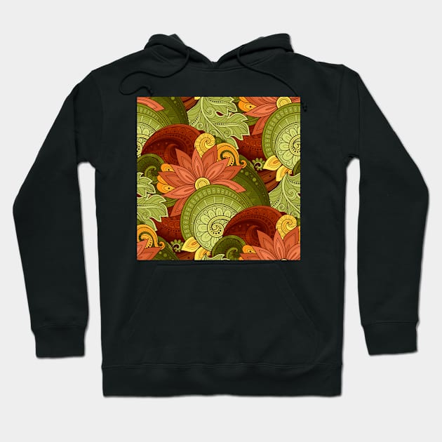 Colorful Pattern with Floral Motifs. Ornate Flowers, Leaves and Swirls Hoodie by lissantee